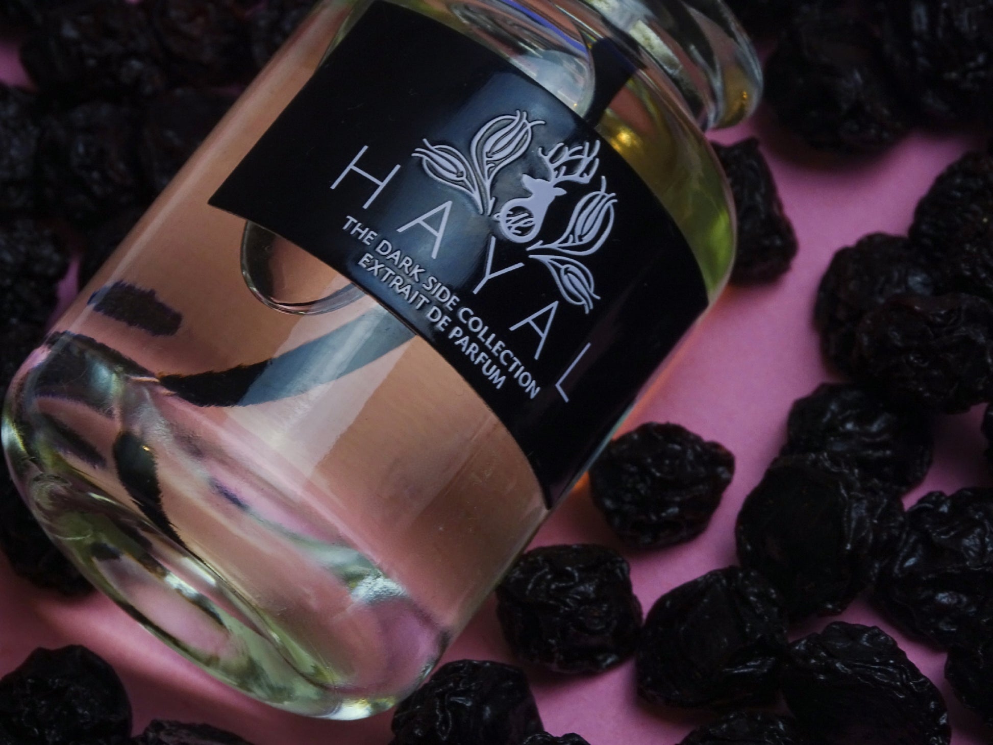 Hayal parfümflasche in scene mit getrockneten kirschen aus der türkei aus akşehir.